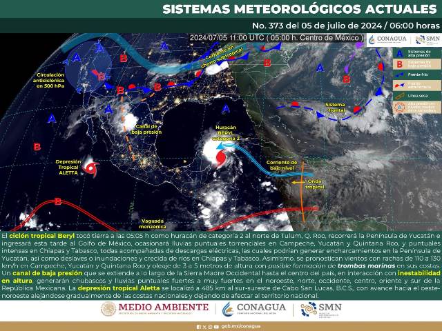 EL CENTRO DEL HURACÁN BERYL HA INGRESADO A LA PENÍNSULA DE YUCATÁN.- clamorsocial.com