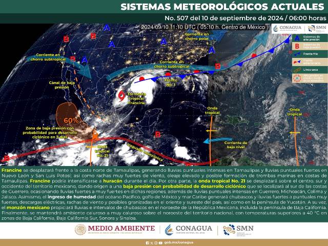 LLUVIAS INTENSAS EN GUERRERO Y MUY FUERTES EN OAXACA Y CHIAPAS.
