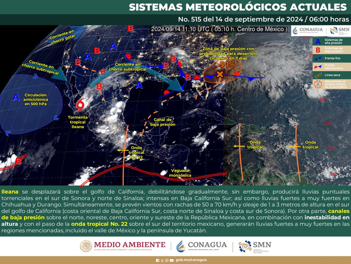 LLUVIAS MUY FUERTES EN GUERRERO Y OAXACA, FUERTES EN CHIAPAS.