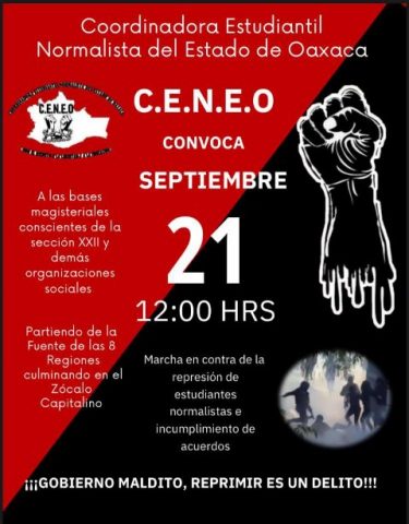 Normalistas de Oaxaca marchan como protesta por desalojo en manifestación de días pasados.- Fotos: Redes sociales.- clamorsocial.com