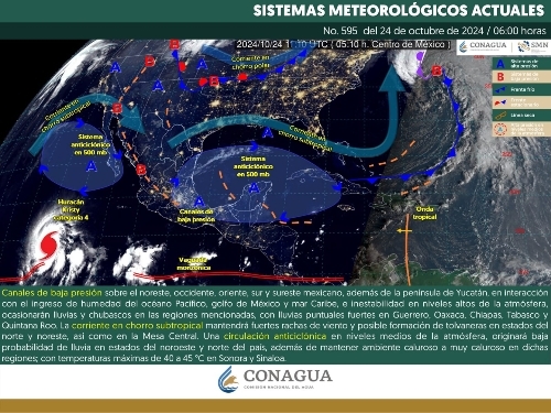 SE PRONOSTICAN LLUVIAS PUNTUALES FUERTES EN GUERRERO, OAXACA Y CHIAPAS.