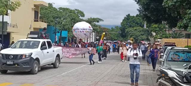 Marchan integrantes de la Sección 22, en Oaxaca