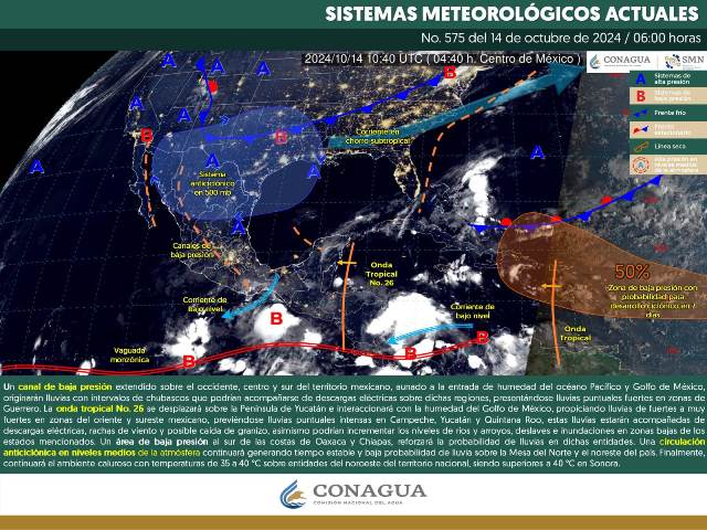 LLUVIAS PUNTUALES FUERTES EN GUERRERO, OAXACA Y VERCRUZ, INTENSAS EN CHIAPAS.