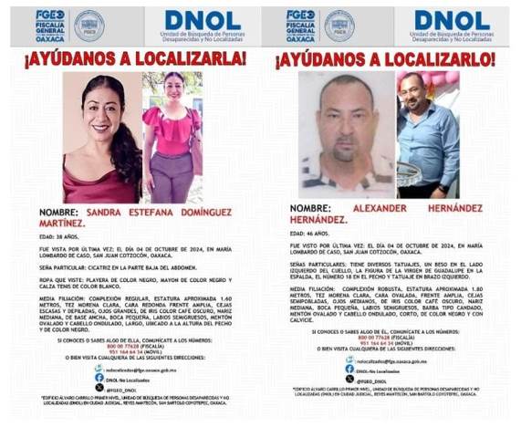 Fiscalía de Oaxaca brinda acompañamiento integral a víctimas indirectas y define líneas de investigación para localización de Sandra Domínguez y Alexander Hernández