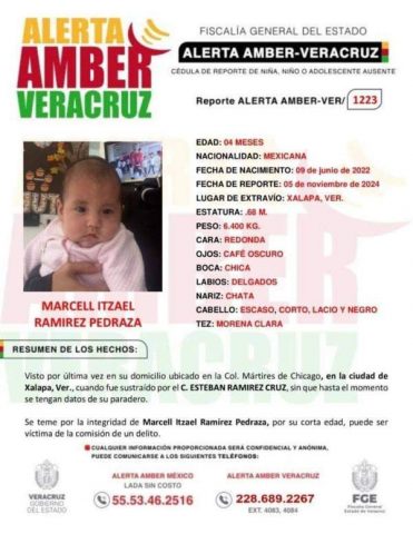 VERACRUZ EMITE ALERTA AMBER PARA BEBÉ DE 4 MESES.- clamorsocial.com