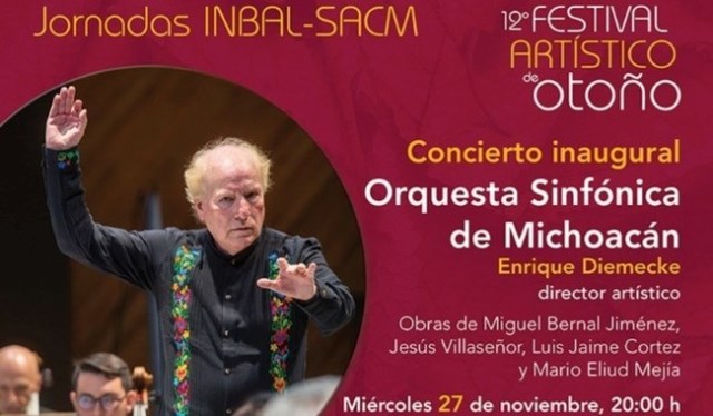 El concierto inaugural estará a cargo de la Orquesta Sinfónica del Estado de Michoacán, dirigida por su titular, el Mtro. Enrique Arturo Diemecke