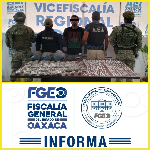 Trabajo coordinado entre Fiscalía de Oaxaca, DEFENSA, Secretaría de Marina y SSPC logra detención de una persona, aseguran drogas, armas y un vehículo, tras operativo en la Costa.- clamorsocial.com