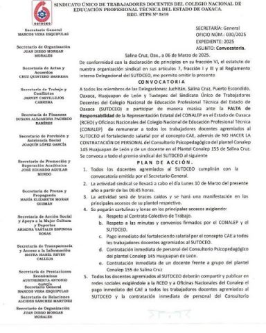Docentes del CONALEP en Oaxaca alzan la voz: paro masivo ante incumplimientos