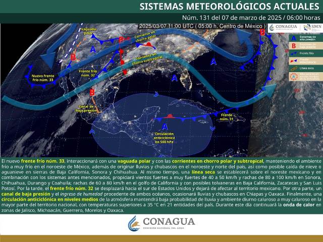 ONDA DE CALOR EN EL SUR DE OAXACA CON LLUVIAS AISLADAS Y CHUBASCOS EN CHIAPAS.
