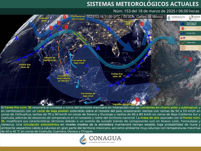 TEMPERATURAS MÁXIMAS MUY CALUROSAS EN ZONAS DE COAHUILA, GUERRERO, OAXACA Y CHIAPAS.