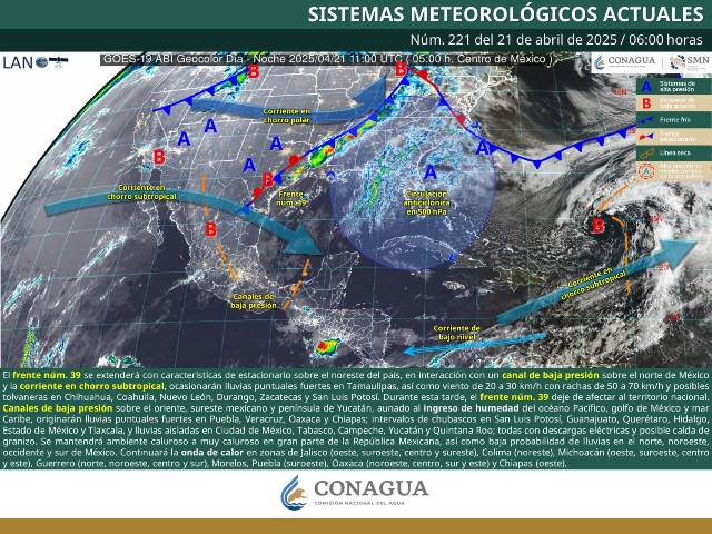 LLUVIAS PUNTUALES FUERTES EN EL NORESTE, ORIENTE Y SURESTE DE MÉXICO.