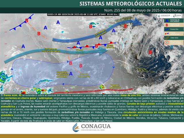SE PRONOSTICAN LLUVIAS PUNTUALES INTENSAS EN NUEVO LEÓN Y TAMAULIPAS; ASÍ COMO POSIBLE FORMACIÓN DE TORBELLINOS Y/O TORNADOS EN COAHUILA, NUEVO LEÓN, TAMAULIPAS, TLAXCALA E HIDALGO