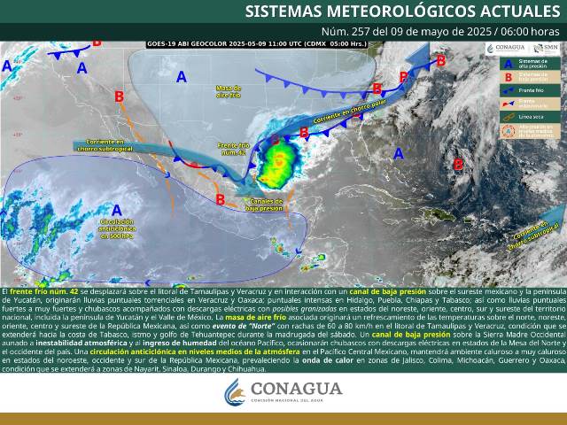 SE PRONOSTICAN LLUVIAS MUY FUERTES A PUNTUALES TORRENCIALES EN EL ORIENTE, CENTRO Y SURESTE DEL PAÍS, ADEMÁS DE EVENTO DE “NORTE” MUY FUERTE EN EL LITORAL DEL GOLFO DE MÉXICO.-CLAMORSOCIAL.COM