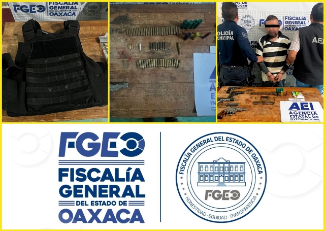 Fiscalía de Oaxaca y Policía Municipal detiene a una persona con varias armas de fuego, chaleco antibalas y drogas, circulaba en calles del Valle de Etla.- clamorsocial.com