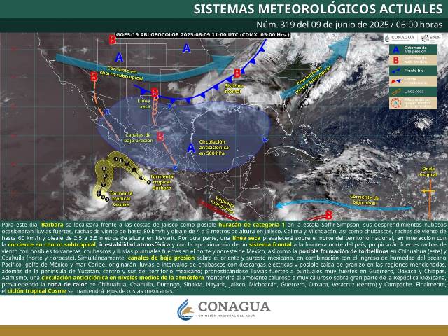 LLUVIAS FUERTES A PUNTUALES MUY FUERTES EN DURANGO, JALISCO, COLIMA, MICHOACÁN, GUERRERO, OAXACA Y CHIAPAS