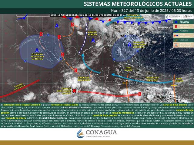 LLUVIAS PUNTUALES INTENSAS EN MICHOACÁN, GUERRERO, OAXACA Y CHIAPAS; ASÍ COMO PUNTUALES MUY FUERTES EN JALISCO, COLIMA, MORELOS, PUEBLA, ESTADO DE MÉXICO, VERACRUZ Y TABASCO.- CLAMORSOCIAL.COM