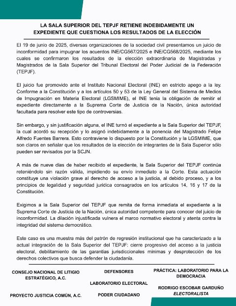TEPJF RETIENE ILEGALMENTE EXPEDIENTE QUE CUESTIONA LA ELECCIÓN DE SUS PROPIOS MAGISTRADOS