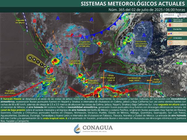 EL HURACÁN FLOSSIE OCASIONARÁ LLUVIAS PUNTUALES FUERTES EN NAYARIT Y SINALOA Y LLUVIAS CON INTERVALOS DE CHUBASCOS EN COLIMA, JALISCO Y BAJA CALIFORNIA SUR