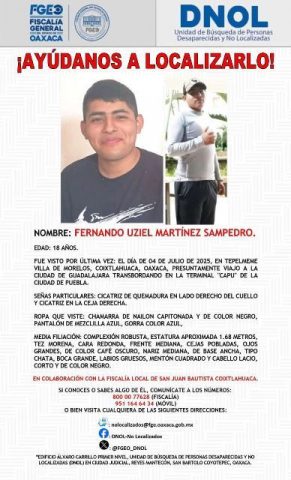 Fiscalía de Oaxaca encuentra a una persona No Localizada que fue enganchado para reclutarlo por un grupo armado y viajaba rumbo a Guadalajara.- clamorsocial.com