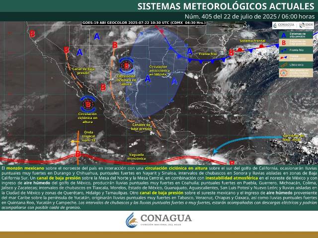 SE PRONOSTICAN LLUVIAS PUNTUALES MUY FUERTES EN CHIHUAHUA, COAHUILA, DURANGO, VERACRUZ, TABASCO, OAXACA Y CHIAPAS