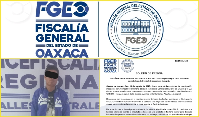 Fiscalía de Oaxaca obtiene vinculación a proceso contra imputado por robo de celular cometido en la Central de Abasto de la capital.- CLAMORSOCIAL.COM
