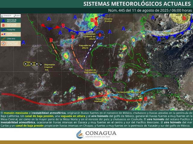 SE PREVÉN LLUVIAS PUNTUALES INTENSAS EN OAXACA Y CHIAPAS, ASÍ COMO LLUVIAS PUNTUALES MUY FUERTES EN JALISCO, COLIMA, MICHOACÁN, GUERRERO, MORELOS, ESTADO DE MÉXICO, PUEBLA, CAMPECHE Y YUCATÁN.- CLAMORSOCIAL.COM