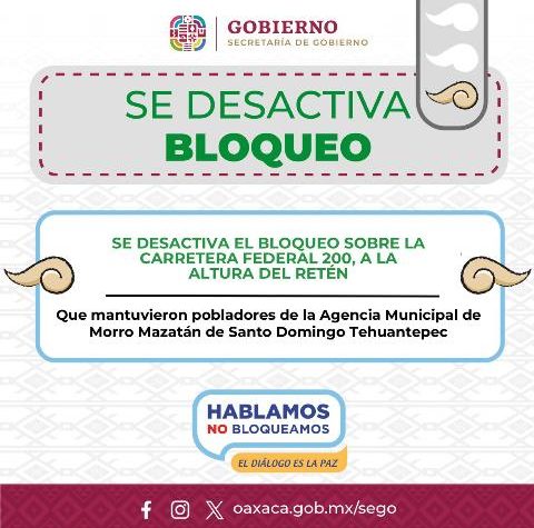 Confirma Sego liberación de la carretera 200 en el Morro Mazatán.- clamorsocial.com