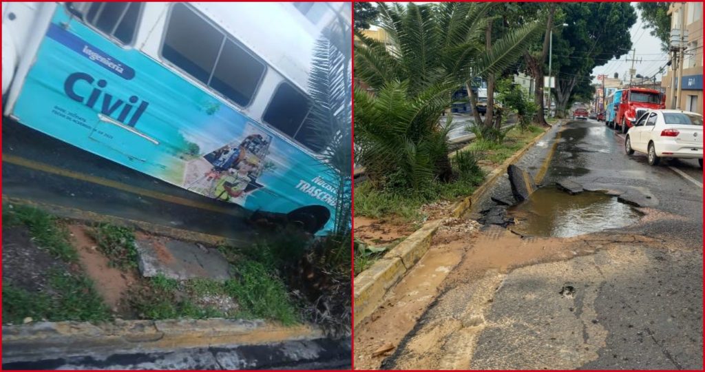 Cae autobús en un socavón en la colonia Reforma