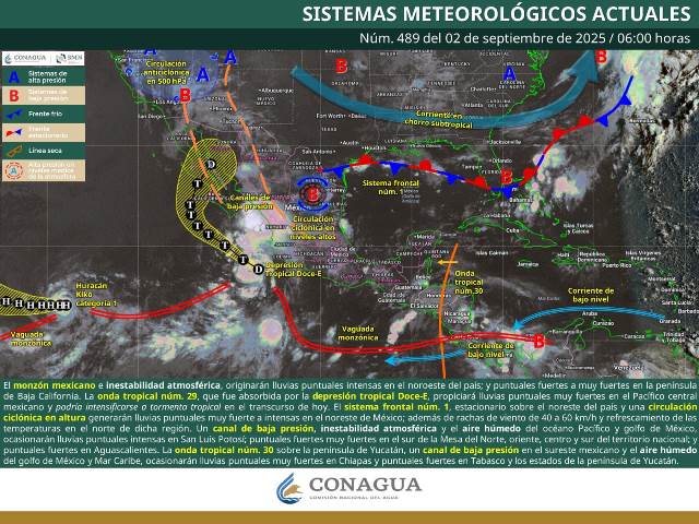 SE PRONOSTICAN LLUVIAS PUNTUALES MUY FUERTES EN GUERRERO, CHIAPAS Y OAXACA.