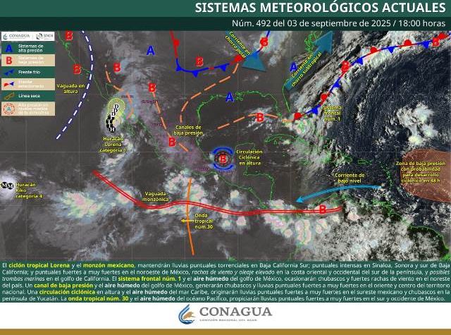 EL CICLÓN TROPICAL LORENA, OCASIONARÁ LLUVIAS INTENSAS CON PUNTUALES TORRENCIALES EN BAJA CALIFORNIA Y BAJA CALIFORNIA SUR, ASÍ COMO LLUVIAS MUY FUERTES CON PUNTUALES INTENSAS EN SONORA Y SINALOA.- CLAMORSOCIAL.COM