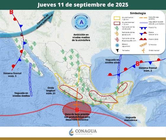 LLUVIAS INTENSAS EN ZONAS DEL OCCIDENTE, ORIENTE, SUR Y SURESTE DE MÉXICO, INCLUIDA LA PENÍNSULA DE YUCATÁN.- clamorsocial.com
