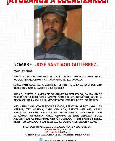 AYÚDANOS A LOCALIZAR A JOSÉ SANTIAGO GUTIÉRREZ.- clamorsocial.com