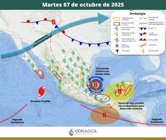 LLUVIAS PUNTUALES INTENSAS, RACHAS DE VIENTO Y OLEAJE ELEVADO EN EL OCCIDENTE Y SUR DE BAJA CALIFORNIA SUR.- clamorsocial.com