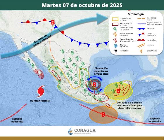 LLUVIAS PUNTUALES INTENSAS, RACHAS DE VIENTO Y OLEAJE ELEVADO EN EL OCCIDENTE Y SUR DE BAJA CALIFORNIA SUR.- clamorsocial.com