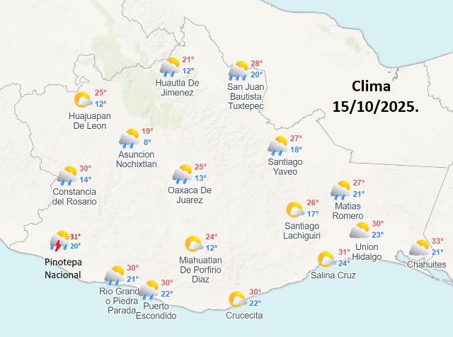 SE PREVÉN LLUVIAS PUNTUALES INTENSAS EN CHIAPAS Y OAXACA.