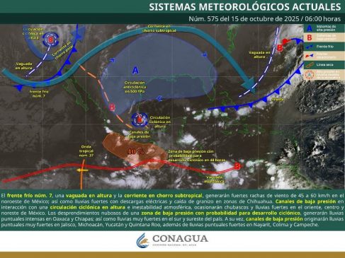 SE PREVÉN LLUVIAS PUNTUALES INTENSAS EN CHIAPAS Y OAXACA.