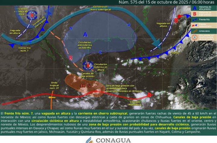 SE PREVÉN LLUVIAS PUNTUALES INTENSAS EN CHIAPAS Y OAXACA.