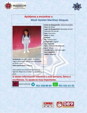 Ayúdanos a localizar a Mezli Yamileth Martínez Vasquez.- clamorsocial.com