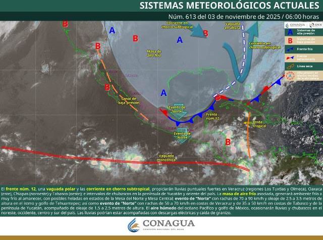 SE PREVÉN LLUVIAS PUNTUALES FUERTES EN ZONAS DE VERACRUZ, TABASCO, OAXACA Y CHIAPAS, ASÍ COMO EVENTO DE “NORTE” CON RACHAS FUERTES A MUY FUERTES EN EL ISTMO Y GOLFO DE TEHUANTEPEC Y COSTAS DE VERACRUZ.- clamorsocial.com