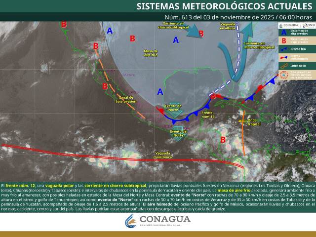 SE PREVÉN LLUVIAS PUNTUALES FUERTES EN ZONAS DE VERACRUZ, TABASCO, OAXACA Y CHIAPAS, ASÍ COMO EVENTO DE “NORTE” CON RACHAS FUERTES A MUY FUERTES EN EL ISTMO Y GOLFO DE TEHUANTEPEC Y COSTAS DE VERACRUZ.- clamorsocial.com