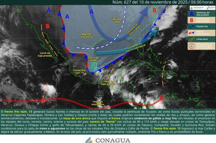 LLUVIAS PUNTUALES TORRENCIALES EN VERACRUZ Y OAXACA, EVENTO DE NORTE INTENSO EN TAMAULIPAS, VERACRUZ, OAXACA Y CHIAPAS.