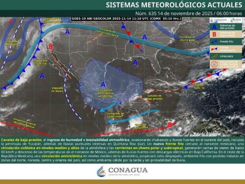 LLUVIAS FUERTES EN CHIAPAS Y CHUBASCOS EN OAXACA, ADEMÁS DE VIENTO FUERTE EN EL ISTMO DE TEHUANTEPEC.