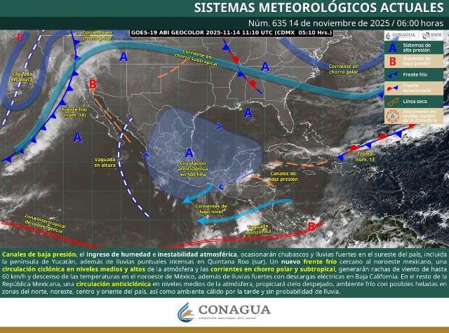 LLUVIAS FUERTES EN CHIAPAS Y CHUBASCOS EN OAXACA, ADEMÁS DE VIENTO FUERTE EN EL ISTMO DE TEHUANTEPEC.