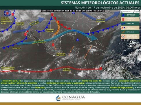 SE PREVÉN FUERTES RACHAS DE VIENTO, LLUVIAS PUNTUALES FUERTES Y CAÍDA DE NIEVE O AGUANIEVE EN ZONAS DE BAJA CALIFORNIA