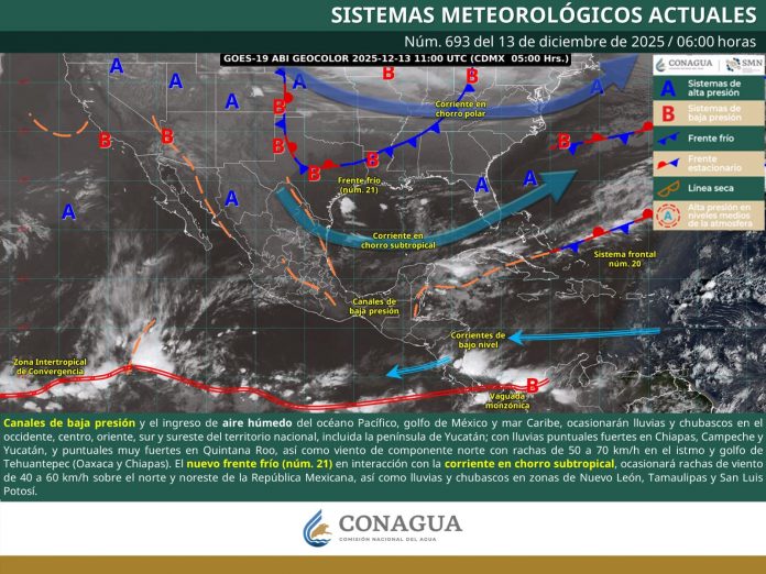 SE PREVÉN LLUVIAS FUERTES A MUY FUERTES EN CHIAPAS, CAMPECHE, YUCATÁN Y QUINTANA ROO