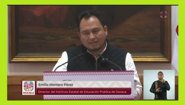 Emilio Montero Pérez, Director del IEEPO, Convoca al Magisterio Oaxaqueño a la Solidaridad y al Diálogo para atender demandas. Imagen de conferencia de prensa