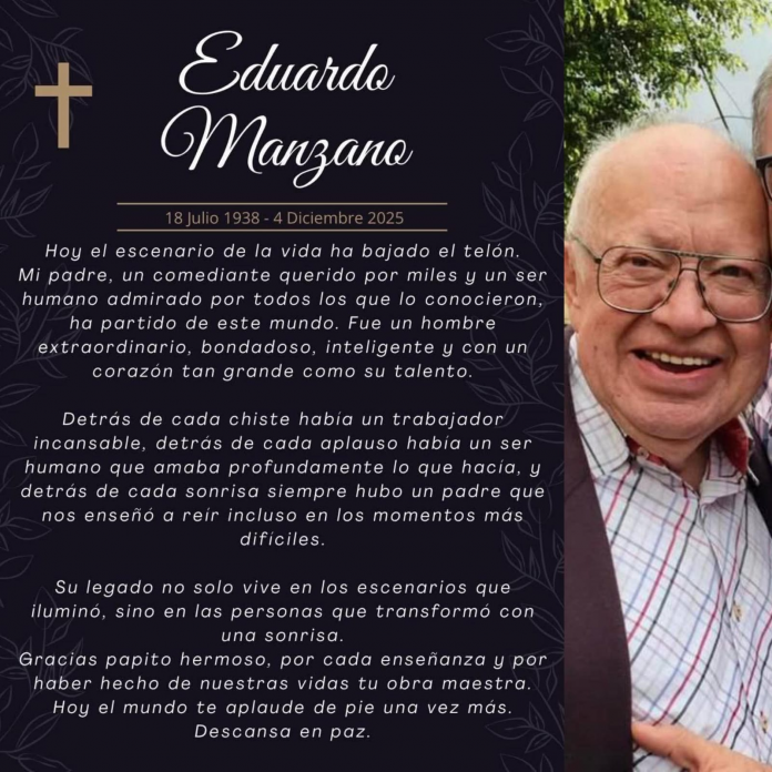 Fallece a lo 87 años Eduardo Manzano, comediante y actor mexicano. Su hijo, Eduardo Manzano Jr, confirmó la noticia del deceso del comediante y actor.