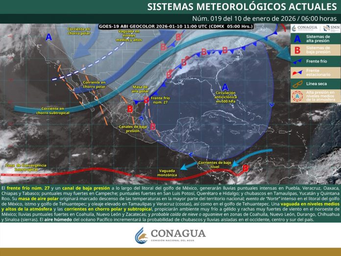 LLUVIAS PUNTUALES INTENSAS EN EL ORIENTE Y SURESTE DEL PAÍS, EVENTO DE NORTE INTENSO EN EL LITORAL DEL GOLFO DE MÉXICO, ASÍ COMO POSIBLE CAÍDA DE NIEVE O AGUANIEVE EN ZONAS DE COAHUILA, NUEVO LEÓN Y DURANGO.- clamorsocial.com