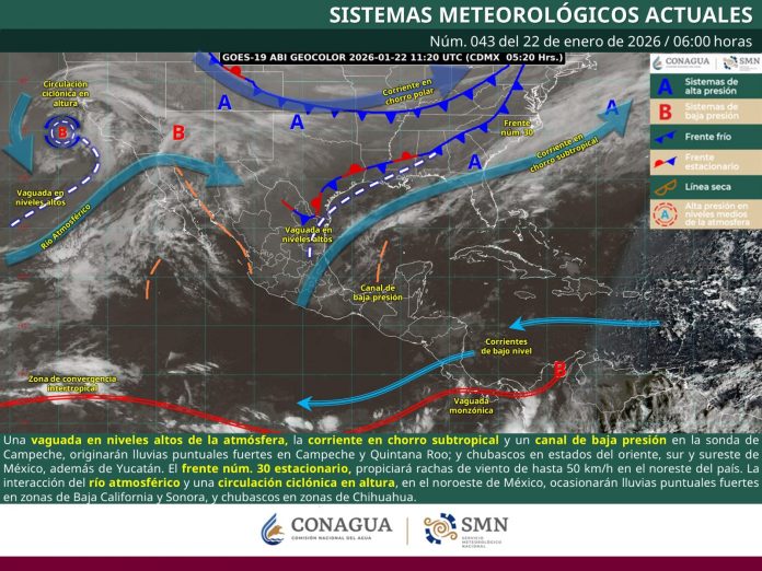 SE PREVÉN LLUVIAS PUNTUALES FUERTES EN ZONAS DE CAMPECHE Y QUINTANA ROO Y VIENTOS FUERTES EN LOS ESTADOS FRONTERIZOS DEL NORTE DE MÉXICO.- clamorsocial.com